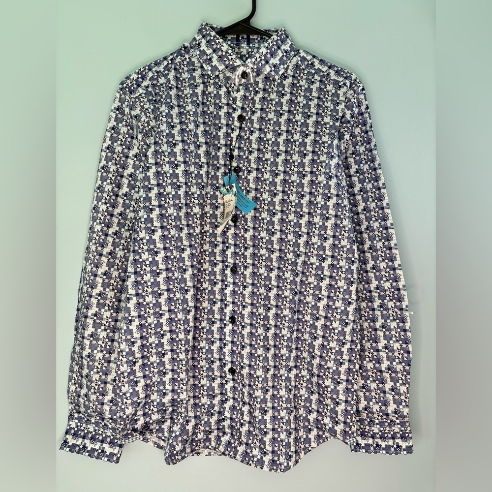 Robert Graham Modern Americana Blue Stretch Shirt Tailored Fit Size Small $178